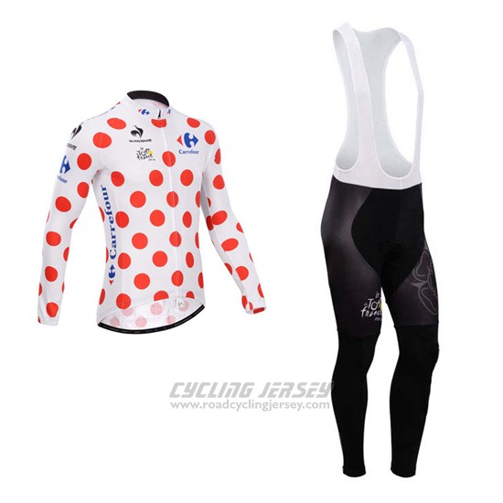 2014 Cycling Jersey Tour de France White and Red Long Sleeve and Bib Tight
